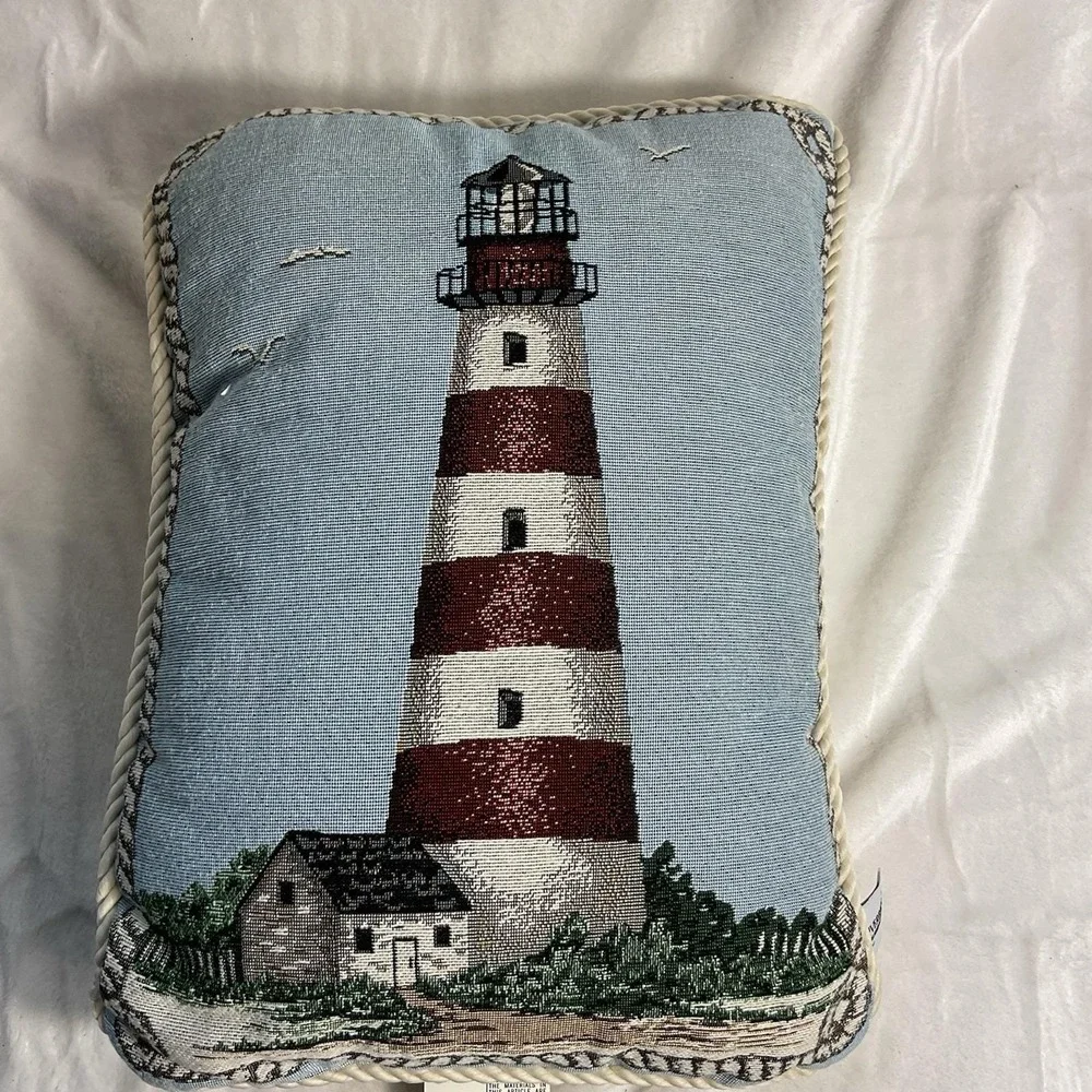 Woven Lighthouse Ropes Sea Shore Blue Tapestry Pillow 17